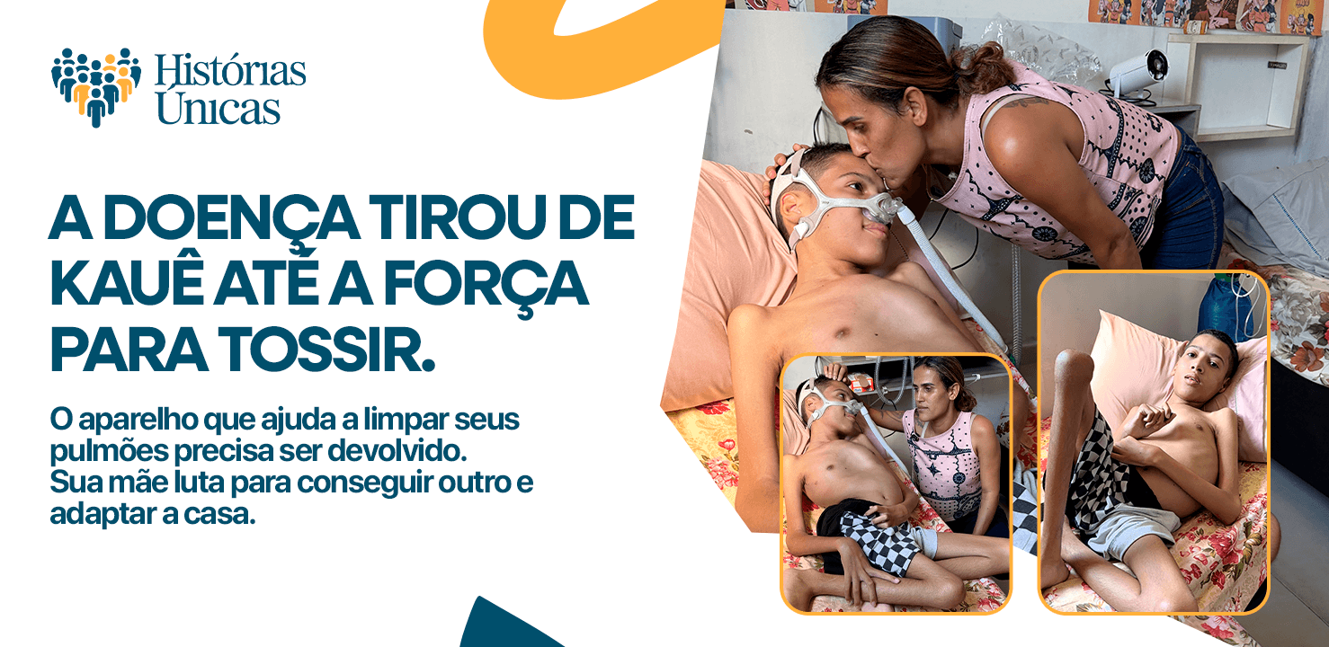 A doença tirou de Kauê até a força para tossir. Sua mãe luta para conseguir outro aparelho e adaptar a casa.